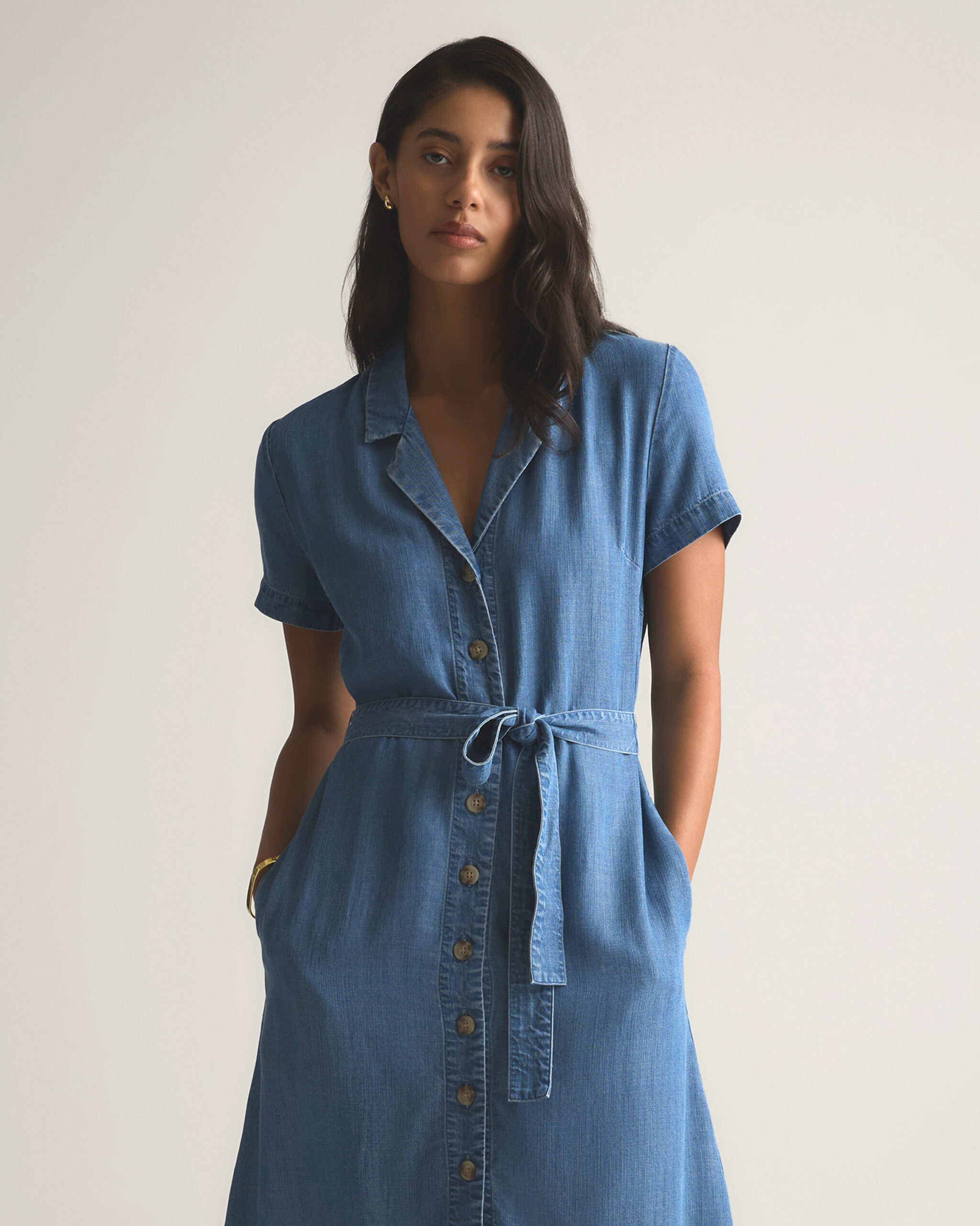 chambray tencel button front dress chambray tencel button front dress