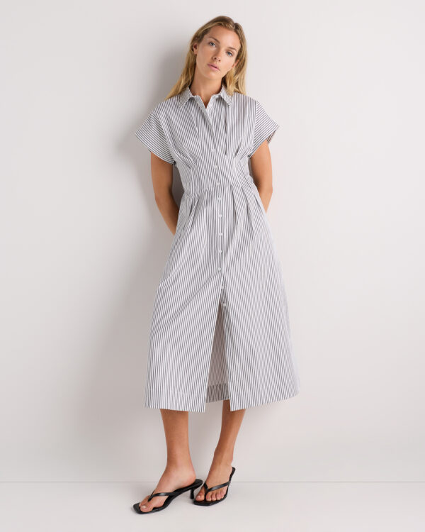 stretch twill pleated midi shirt dress