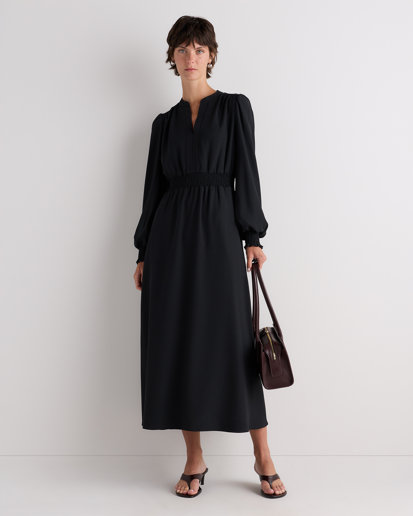matte crepe long sleeve midi dress matte crepe long sleeve midi dress