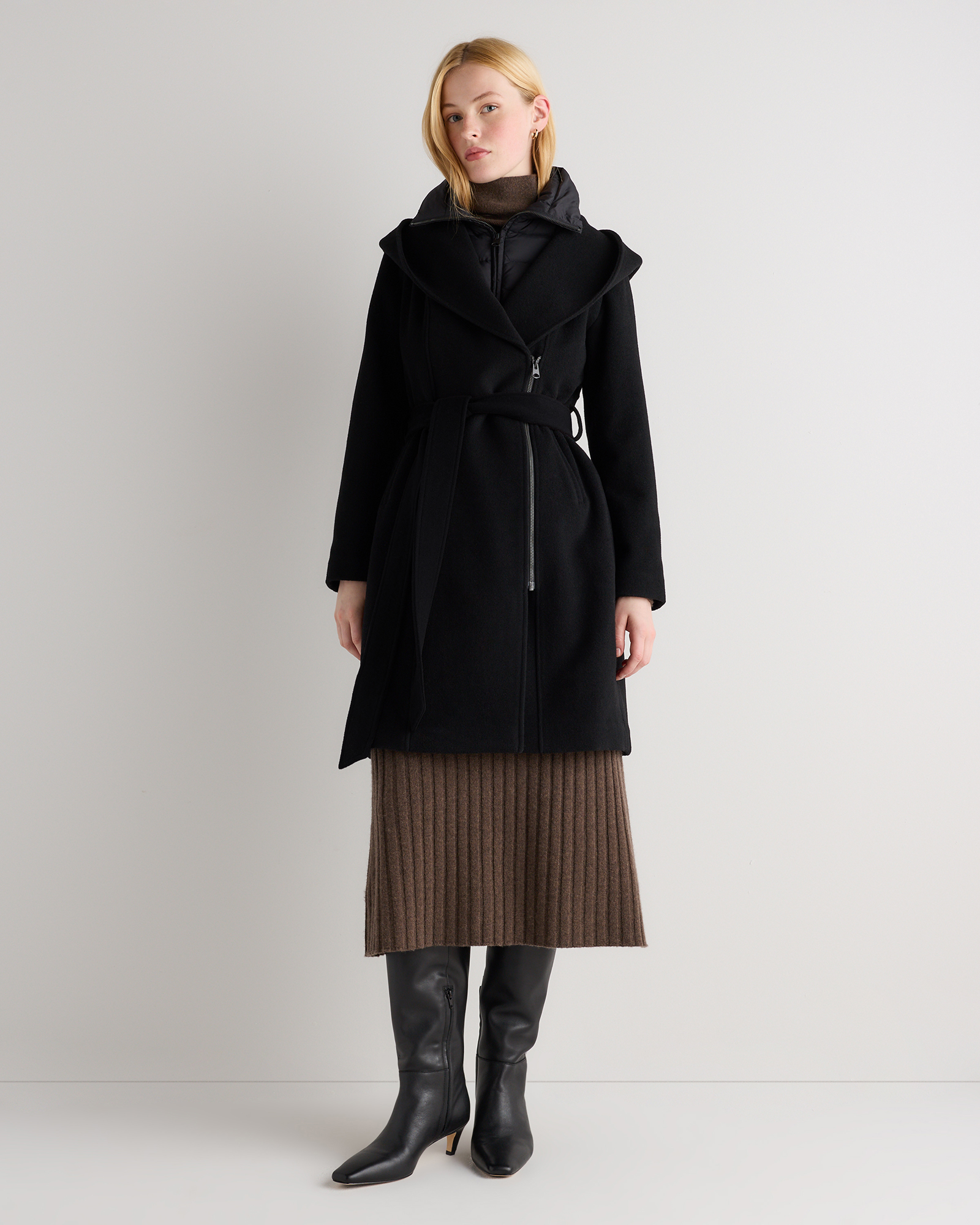 wool cashmere hooded wrap coat with removable down bib wool cashmere hooded wrap coat with removable down bib