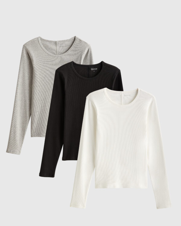 organic cotton micro rib long sleeve tee 3 pack bundle