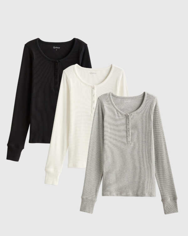 organic cotton micro rib long sleeve henley tee 3 pack bundle