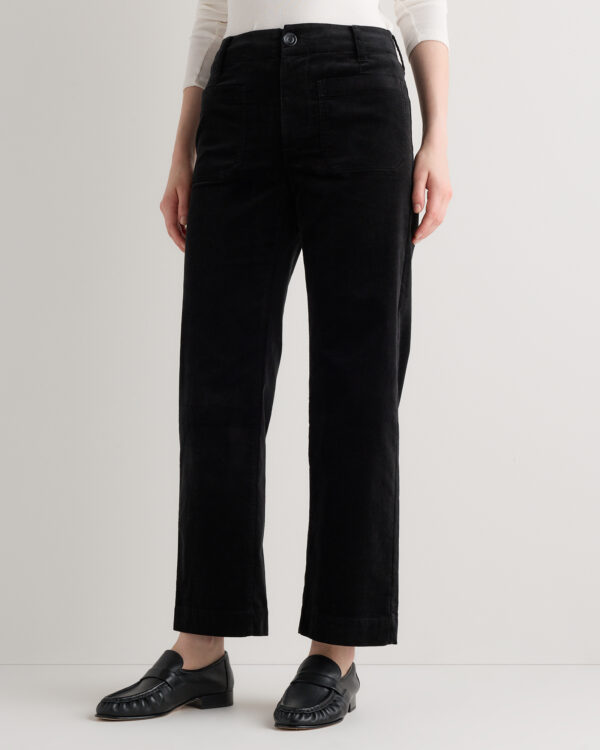 stretch velvet patch pocket wide leg pants