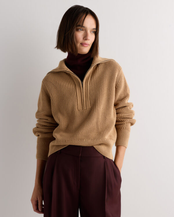 organic cotton collared quarter zip sweater