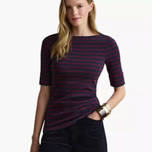 lauren ralph lauren — women's striped stretch cotton boat neck top