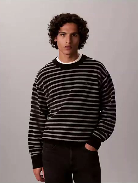 smooth cotton stripe easy sweater