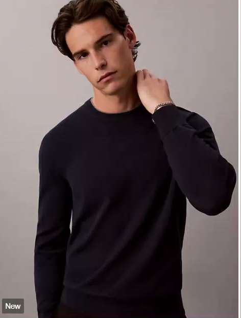 supima cotton double collar crewneck sweater