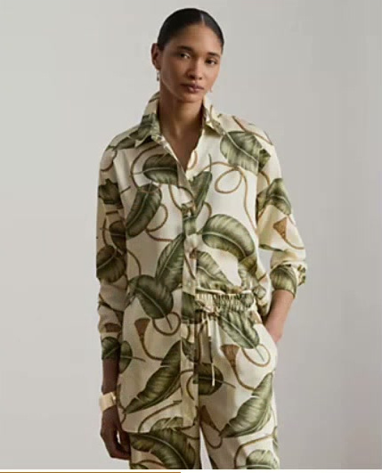 lauren ralph lauren — women's point collar rope print twill shirt lauren ralph lauren — women's point collar rope print twill shirt