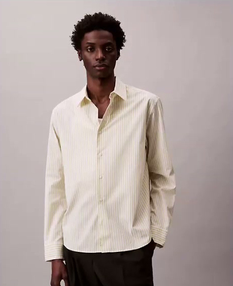 cotton stretch stripe poplin button down shirt