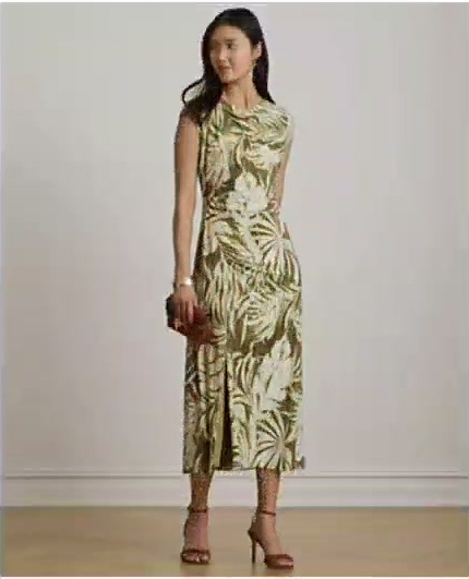 women's palm frond print cowl neck midi dress women's palm frond print cowl neck midi dress