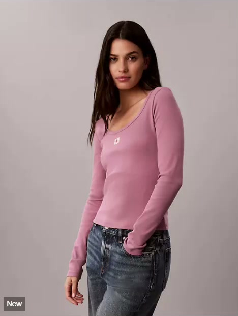 woven monologo rib long sleeve tee