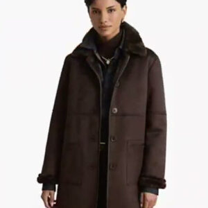 lauren ralph lauren — women's shearling coat with faux fur collar