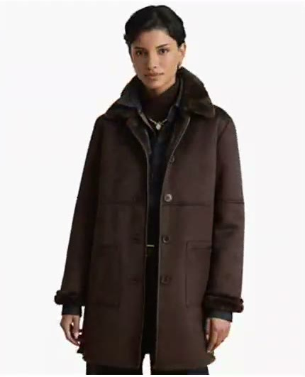 lauren ralph lauren — women's shearling coat with faux fur collar lauren ralph lauren — women's shearling coat with faux fur collar