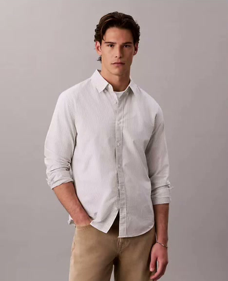 cotton stretch stripe oxford classic button down shirt