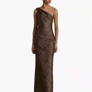 women's paisley jacquard one shoulder gown