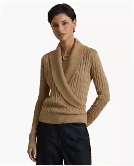 lauren ralph lauren — women's cable knit shawl collar sweater lauren ralph lauren — women's cable knit shawl collar sweater