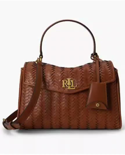 lauren ralph lauren — farrah woven leather small satchel handbag lauren ralph lauren — farrah woven leather small satchel handbag