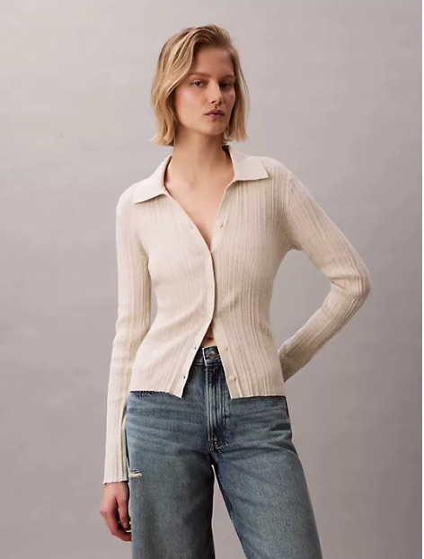 smooth cotton rib polo cardigan