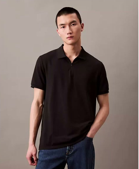 tech pique zip polo shirt