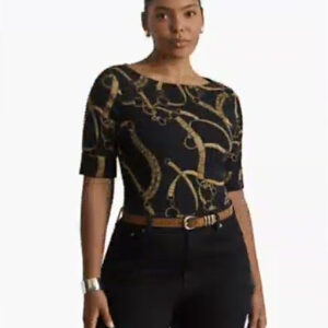 lauren ralph lauren — women's boat neck belting print t shirt