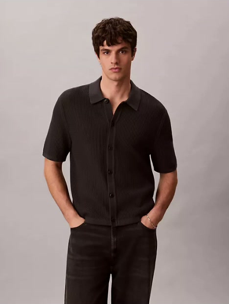 cotton mesh button down sweater