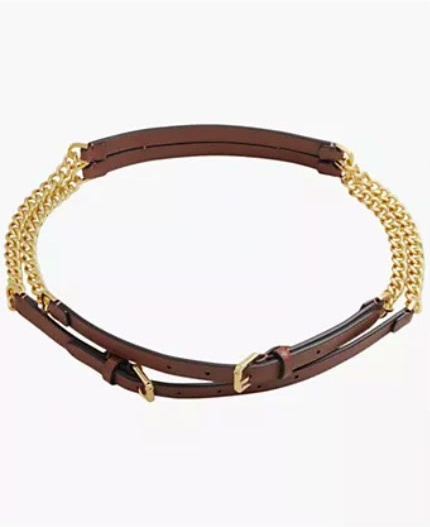 leather trim stacked chain belt leather trim stacked chain belt