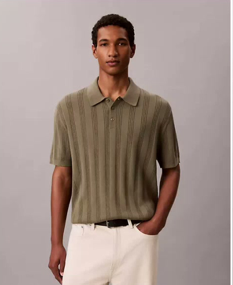 rib stitch cotton polo sweater
