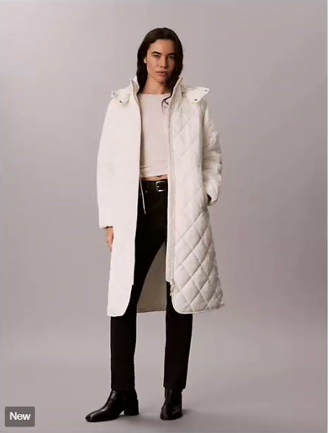 quilted hooded long liner coat