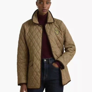 lauren ralph lauren — women's crested quilt diamond quilted glen check jacket