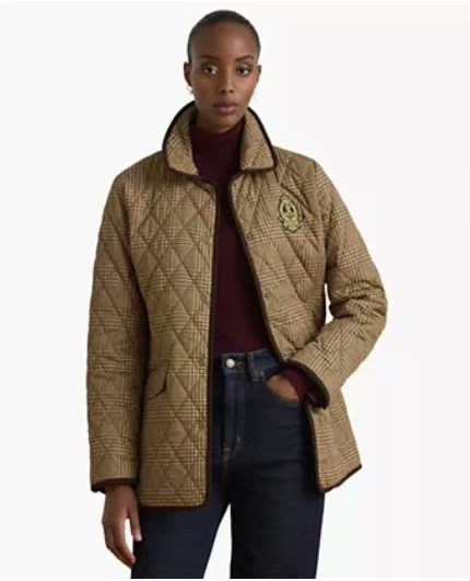 lauren ralph lauren — women's crested quilt diamond quilted glen check jacket lauren ralph lauren — women's crested quilt diamond quilted glen check jacket