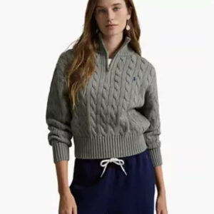 polo ralph lauren — women's cable knit cotton quarter zip sweater