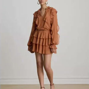 women's ruffle trim tiered a line dress