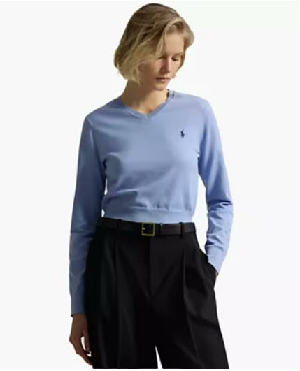 polo ralph lauren — women's v neck pull on sweater polo ralph lauren — women's v neck pull on sweater