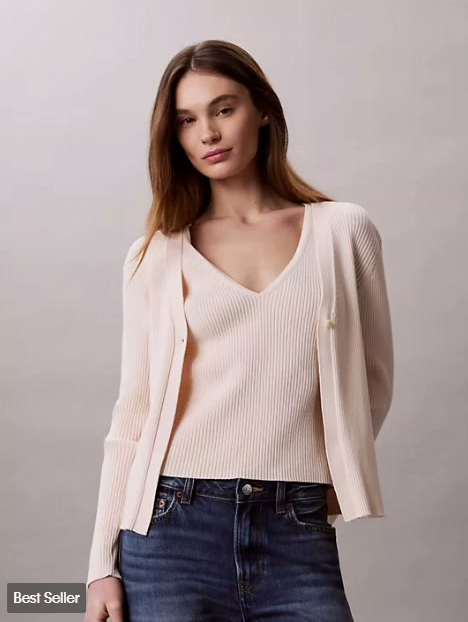 cotton rib cardigan and tank set