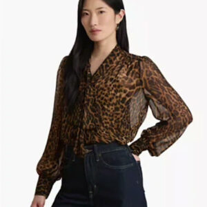 lauren ralph lauren — women's ocelot print chiffon tie neck blouse