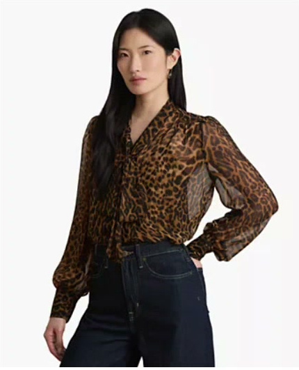 lauren ralph lauren — women's ocelot print chiffon tie neck blouse lauren ralph lauren — women's ocelot print chiffon tie neck blouse