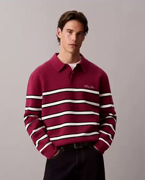 cotton stretch stripe polo sweater