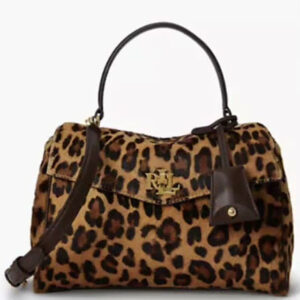 lauren ralph lauren — farrah leopard print small soft satchel handbag