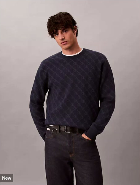tech knit monogram logo crewneck sweater