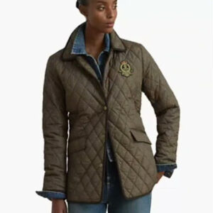 lauren ralph lauren — women's crested quilt diamond quilted plaid jacket