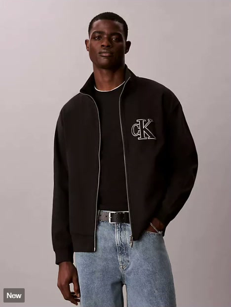 double knit monogram zip jacket
