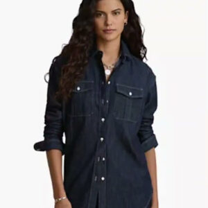 lauren ralph lauren — women's long sleeve point collar relaxed fit denim shirt