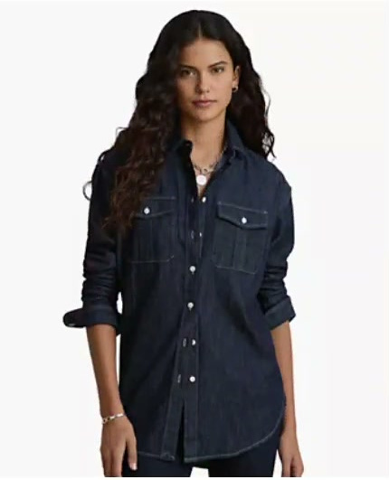 lauren ralph lauren — women's long sleeve point collar relaxed fit denim shirt lauren ralph lauren — women's long sleeve point collar relaxed fit denim shirt