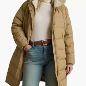 lauren ralph lauren — plus size down hooded channel quilted puffer coat macy's exclusive