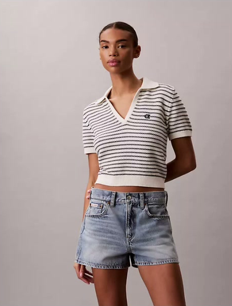 striped stitch polo shirt