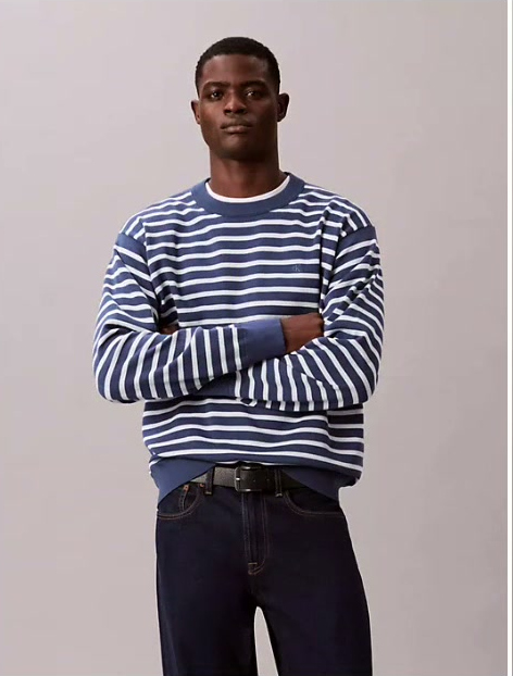 smooth cotton stripe easy sweater