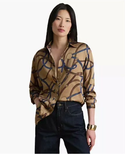 lauren ralph lauren — women's belting print collared shirt lauren ralph lauren — women's belting print collared shirt