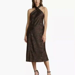 women's paisley tie neck halter cocktail dress