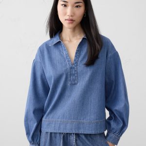 Витрина denim johnny collar top
