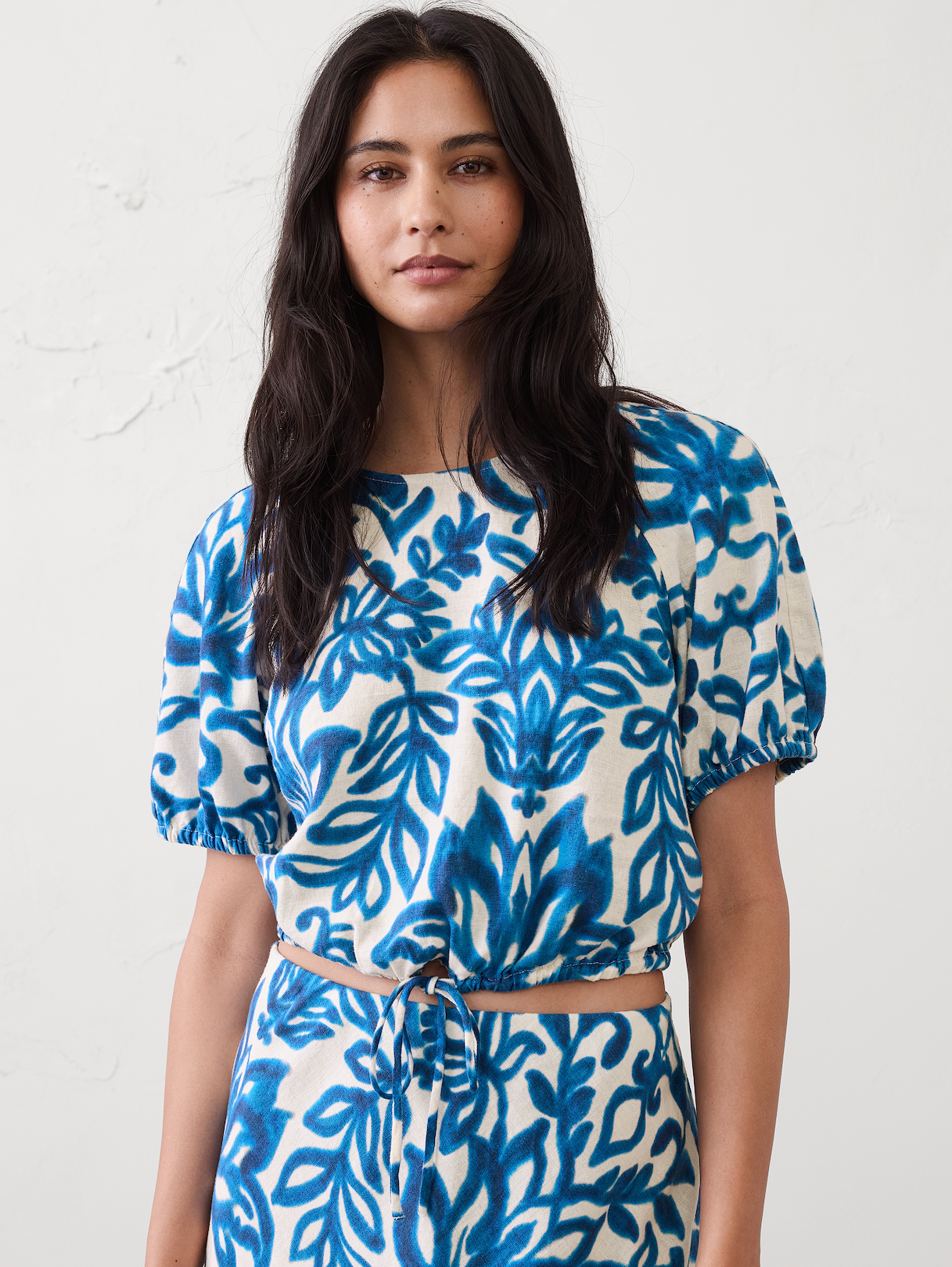 linen blend bubble tie top linen blend bubble tie top